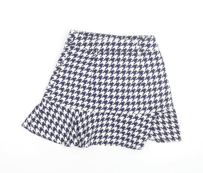 Sandro Women Blue Houndstooth Flare Short Skirt Size M