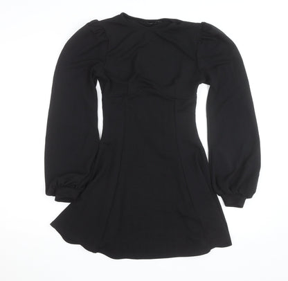 Boohoo Women’s Black Long Sleeve Puff A-Line Mini Dress Size 8