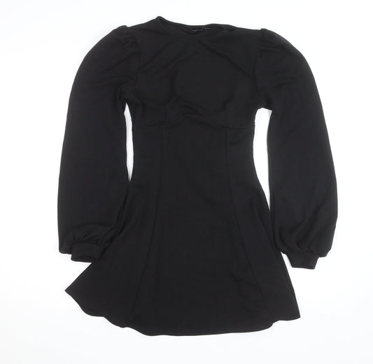 Boohoo Women’s Black Long Sleeve Puff A-Line Mini Dress Size 8