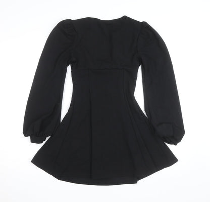 Boohoo Women’s Black Long Sleeve Puff A-Line Mini Dress Size 8