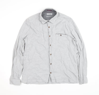 Ted Baker Men's Grey Herringbone Cotton Long Sleeve Button-Up Shirt Size M