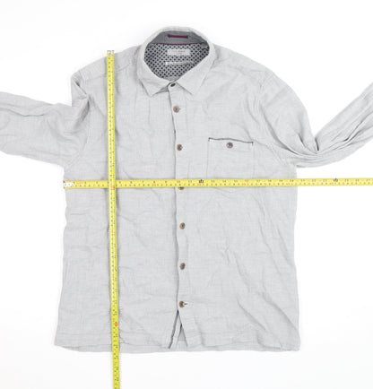 Ted Baker Men's Grey Herringbone Cotton Long Sleeve Button-Up Shirt Size M
