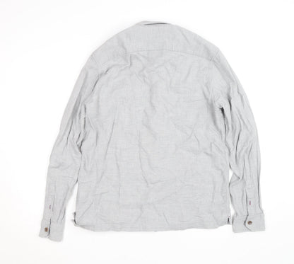 Ted Baker Men's Grey Herringbone Cotton Long Sleeve Button-Up Shirt Size M