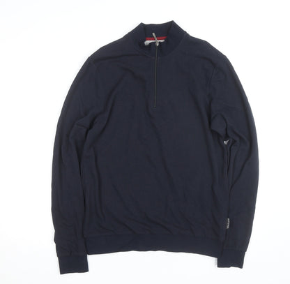 Scott & Wade Men's Blue M High Neck 1/2 Zip Cotton Jumper