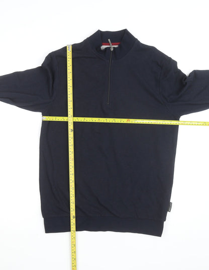 Scott & Wade Men's Blue M High Neck 1/2 Zip Cotton Jumper