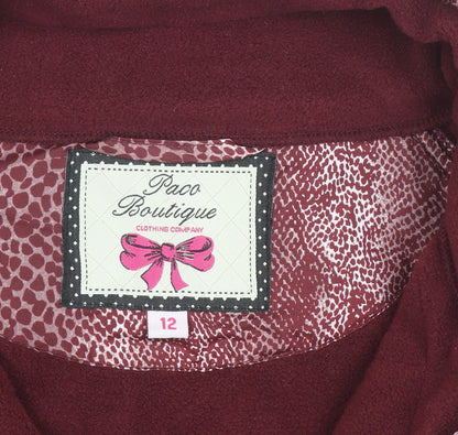 Paco Boutique Women's Red Full Zip Fleece Jumper Size 12