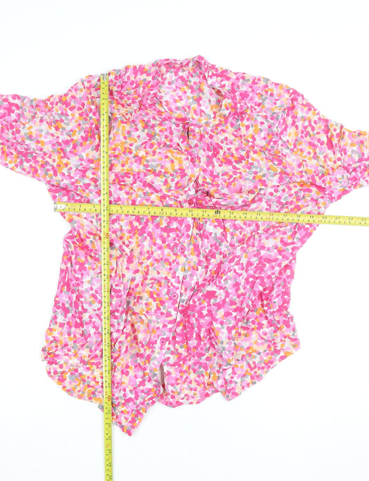 Rabe Womens Pink Floral Cotton 3/4 Sleeve Tunic Blouse Size 14