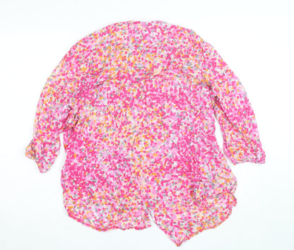 Rabe Womens Pink Floral Cotton 3/4 Sleeve Tunic Blouse Size 14