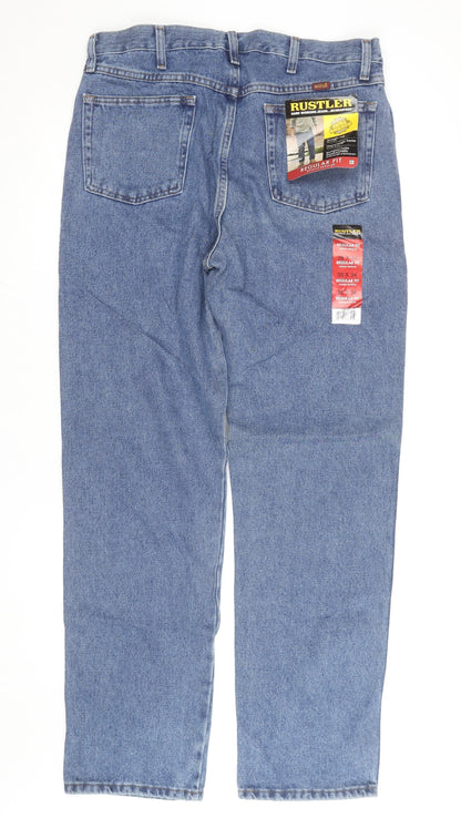 Rustler Men's Blue Regular Fit Straight Leg 36x34 Denim Jeans