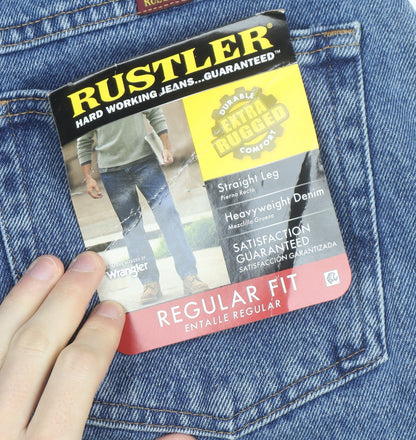 Rustler Men's Blue Regular Fit Straight Leg 36x34 Denim Jeans