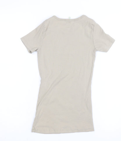Benetton Womens Beige Basic Slim Fit Cotton T-Shirt Size S
