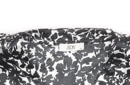 JDY Women's Black Floral V-Neck Short Sleeve Satin Blouse XL