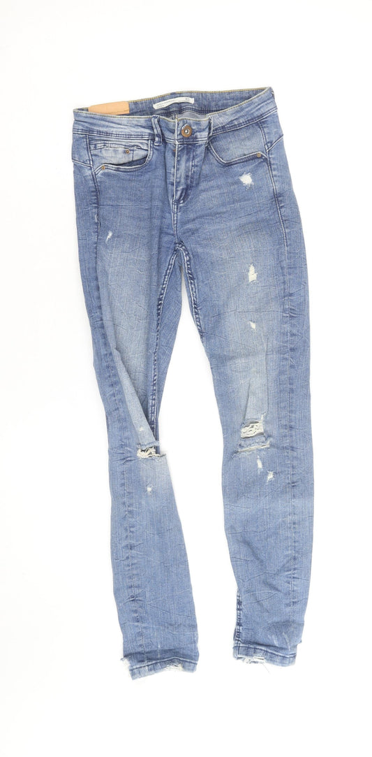 Bershka Women's Blue Distressed Skinny Jeans Size 10