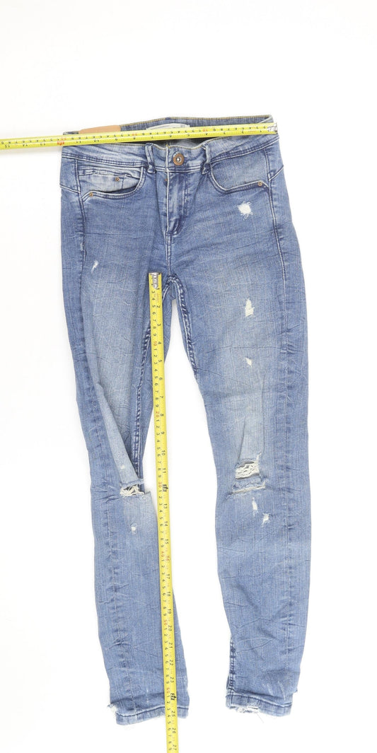 Bershka Women's Blue Distressed Skinny Jeans Size 10