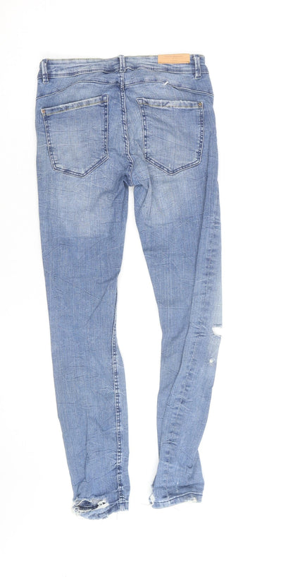 Bershka Women's Blue Distressed Skinny Jeans Size 10