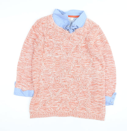 Marks and Spencer Women Orange Cable Knit Cotton Jumper UK 12