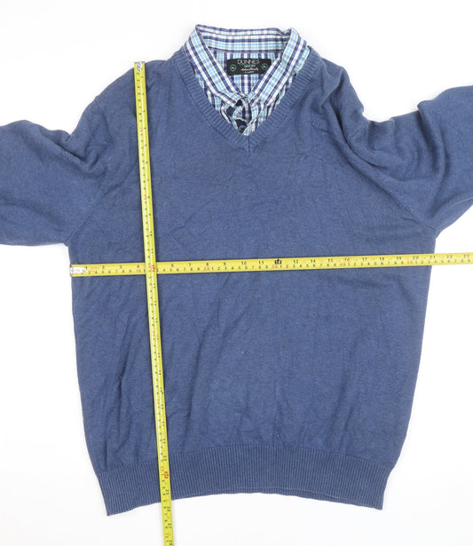 Dunnes Women Blue Cotton V-Neck Pullover Jumper XL