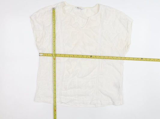 Next Women Ivory Cotton Embroidered Tunic Blouse Size 14