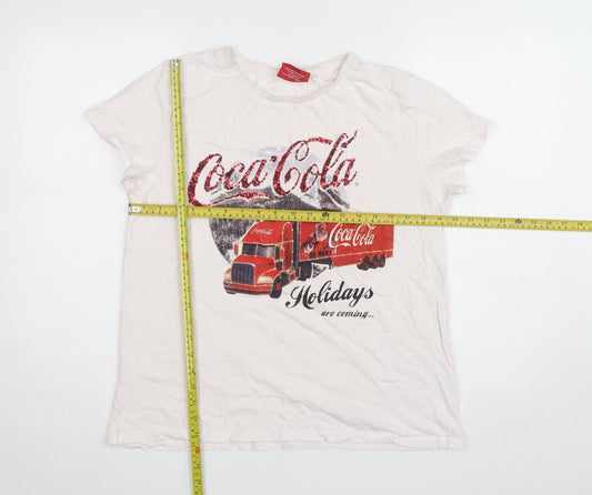 Coca-Cola Women's White Sequin Christmas T-Shirt Size L