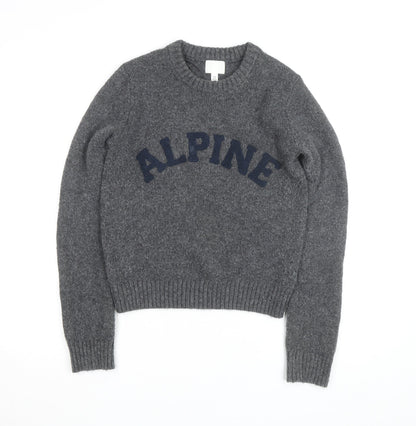 H&M Women's Grey Wool Blend Crew Neck Pullover Jumper XS