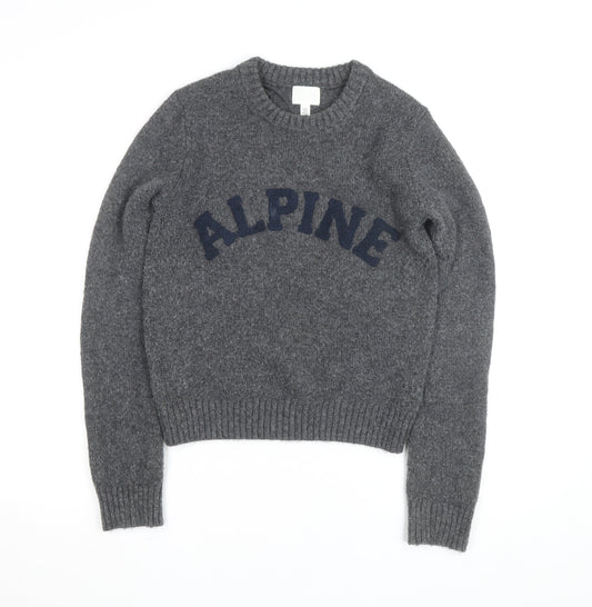 H&M Women's Grey Wool Blend Crew Neck Pullover Jumper XS