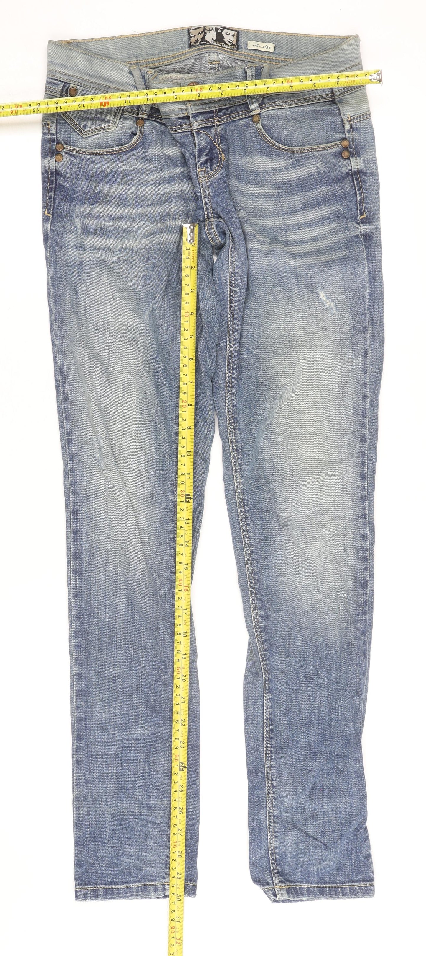 River Island Women Blue Distressed Straight Stretch Jeans Size 10