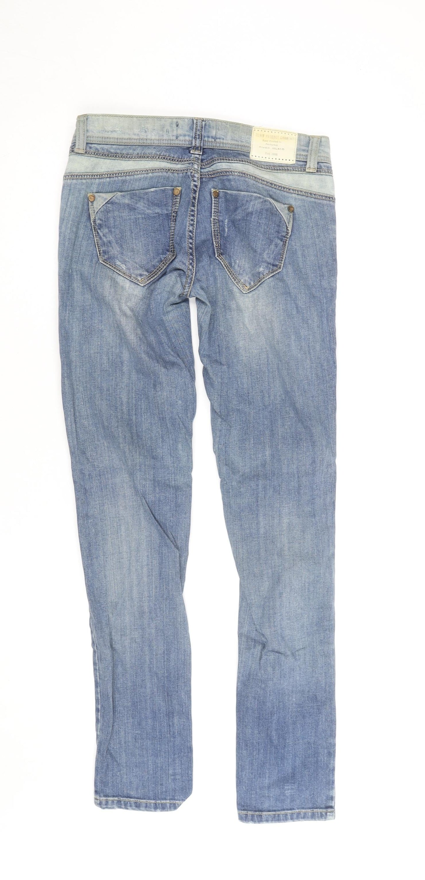 River Island Women Blue Distressed Straight Stretch Jeans Size 10