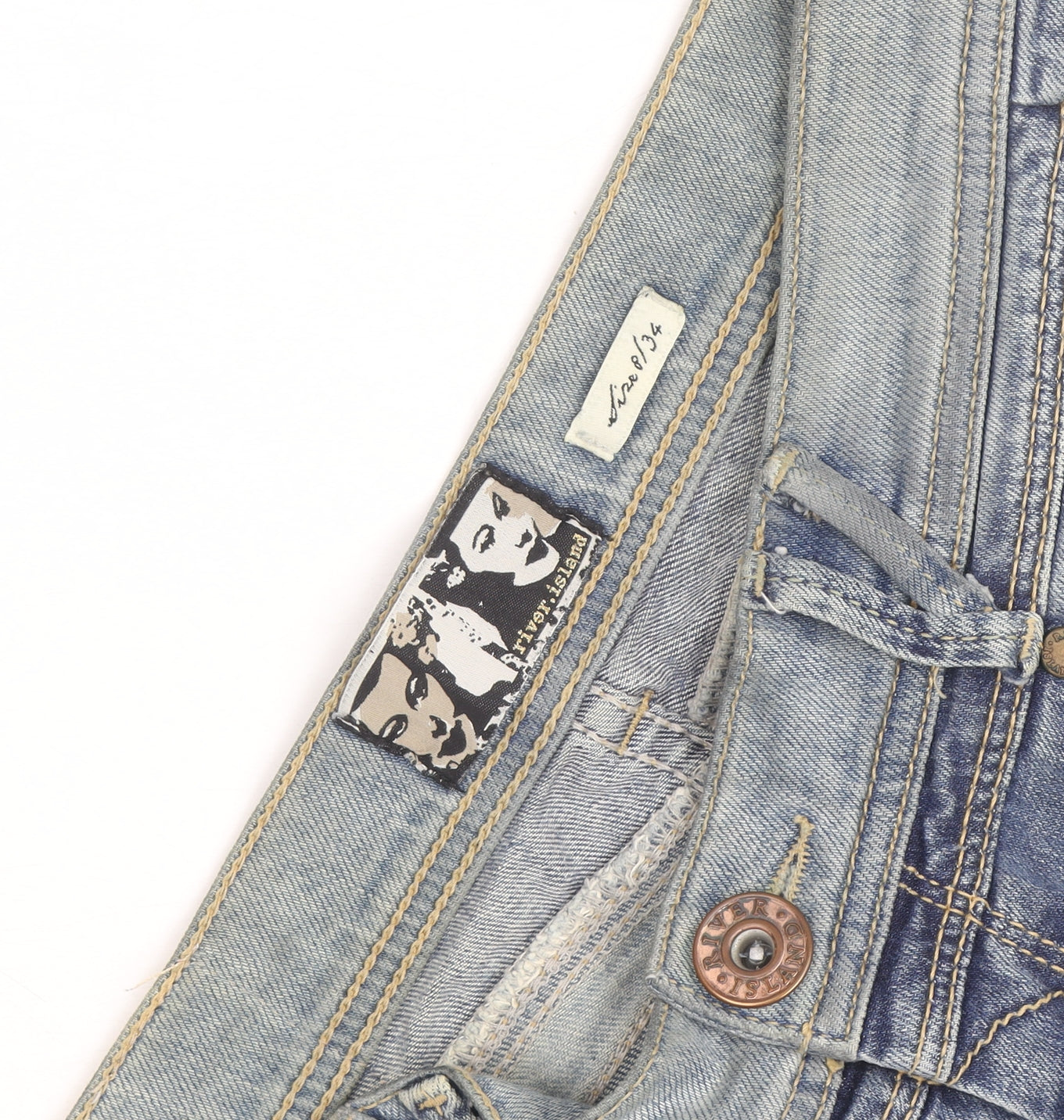 River Island Women Blue Distressed Straight Stretch Jeans Size 10