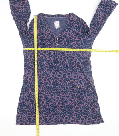 Manteray Women Blue Floral Tunic Top Size 12 V-Neck 3/4 Sleeve