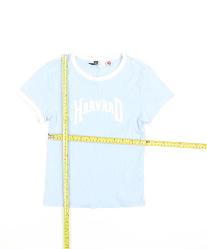 H&M Girls Blue Harvard Ringer T-Shirt XS Cotton Elastane Short Sleeve
