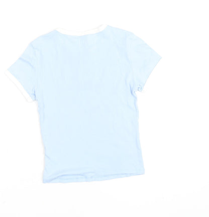 H&M Girls Blue Harvard Ringer T-Shirt XS Cotton Elastane Short Sleeve