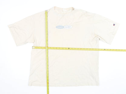 Champion Men's Beige Crew Neck Short Sleeve Cotton T-Shirt Medium