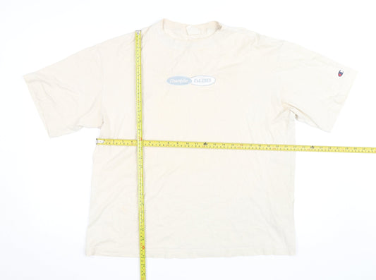 Champion Men's Beige Crew Neck Short Sleeve Cotton T-Shirt Medium