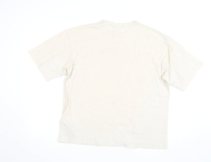 Champion Men's Beige Crew Neck Short Sleeve Cotton T-Shirt Medium