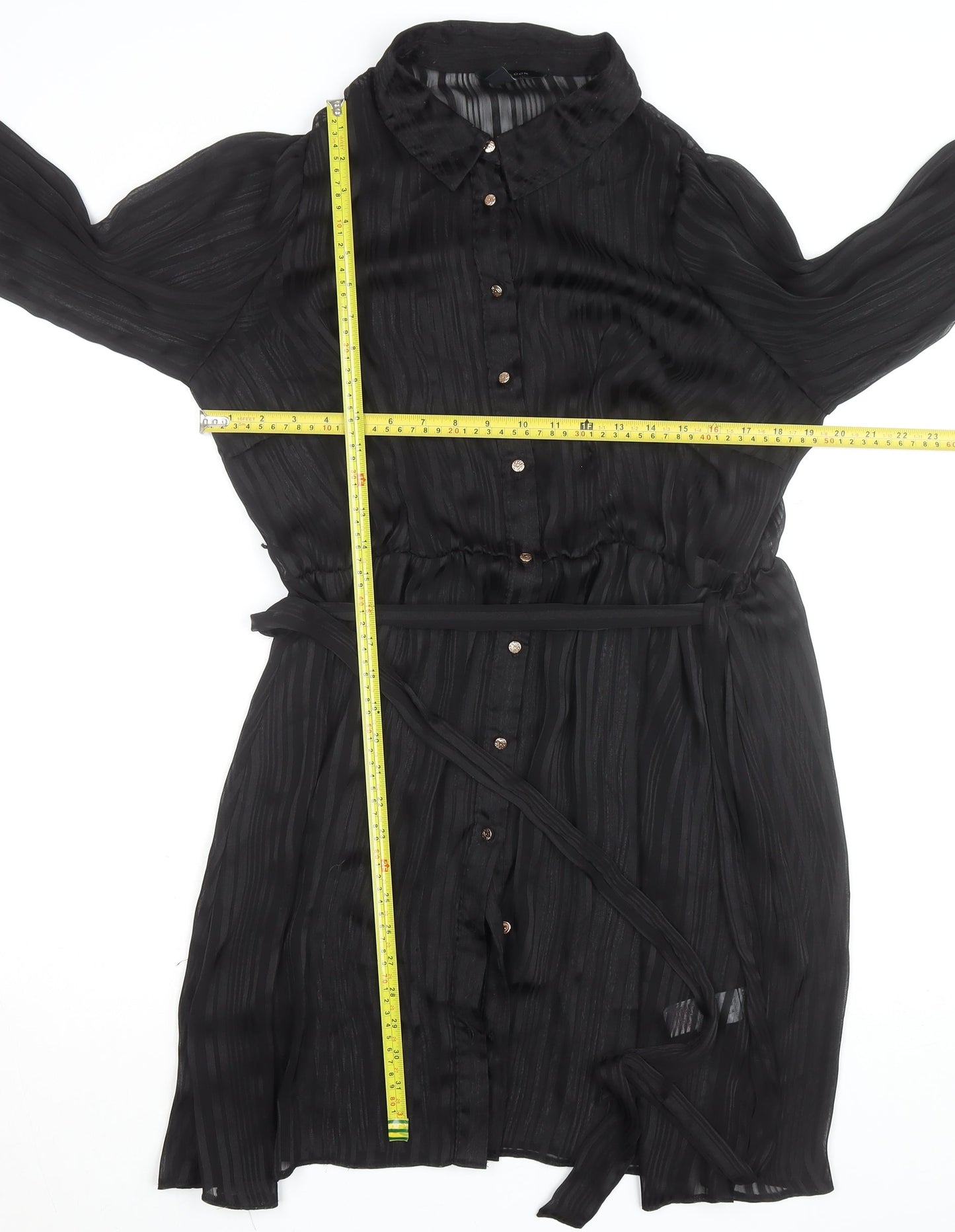 New Look Women's Black Size 16 Collared Belted Chiffon Shirt Dress