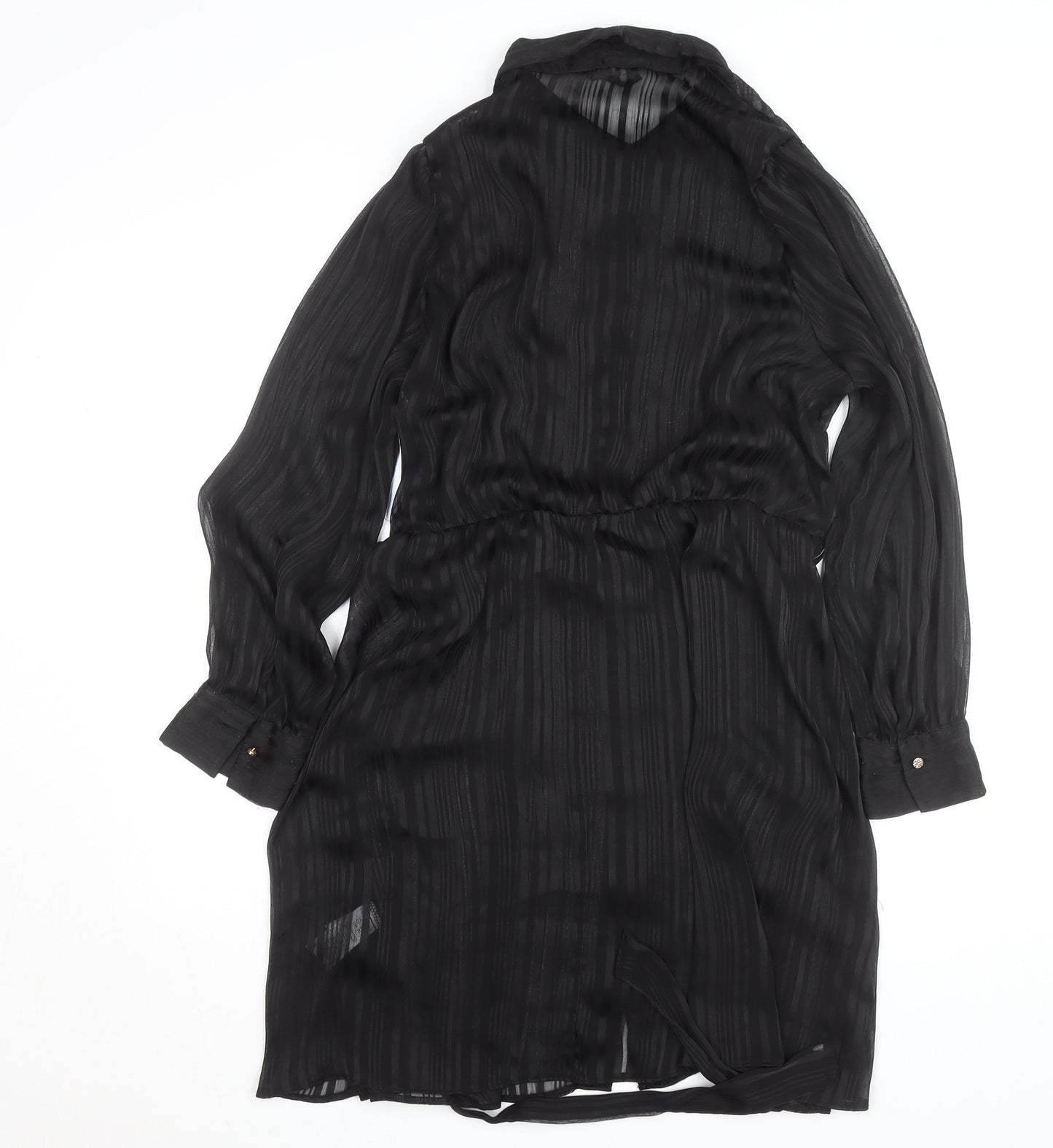 New Look Women's Black Size 16 Collared Belted Chiffon Shirt Dress