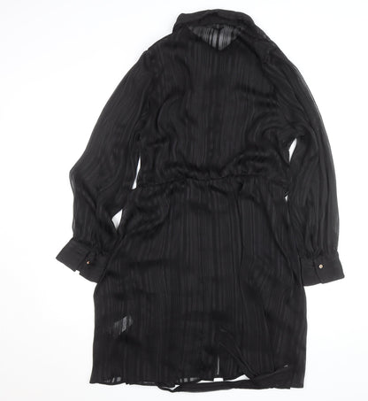 New Look Women's Black Size 16 Collared Belted Chiffon Shirt Dress