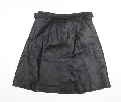 InWear Women’s Black Leather A-Line Knee Length Skirt Size 14