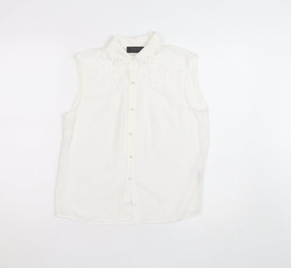 Savida Women's White Embroidered Sleeveless Collared Blouse Size 10