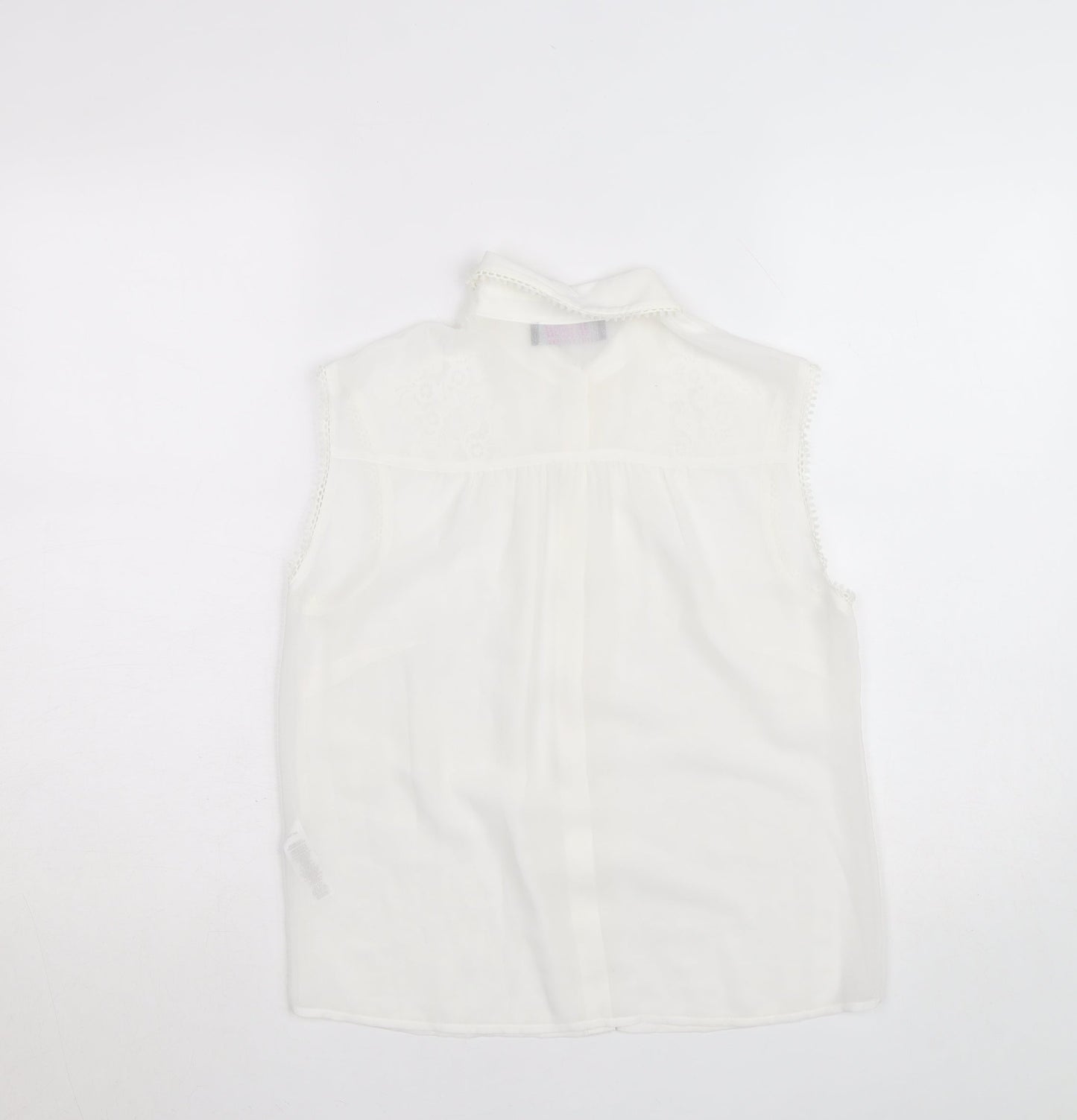 Savida Women's White Embroidered Sleeveless Collared Blouse Size 10