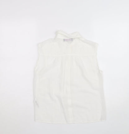 Savida Women's White Embroidered Sleeveless Collared Blouse Size 10