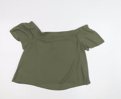 New Look Women's Green Off Shoulder Chiffon Blouse Size 10