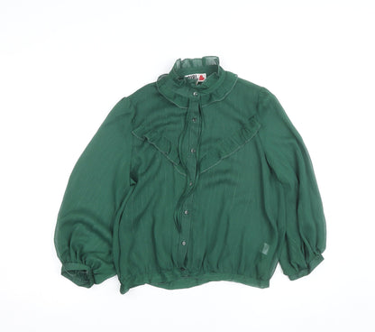 Chelsea Girl Women's Green Ruffle Long Sleeve Chiffon Blouse Size 8