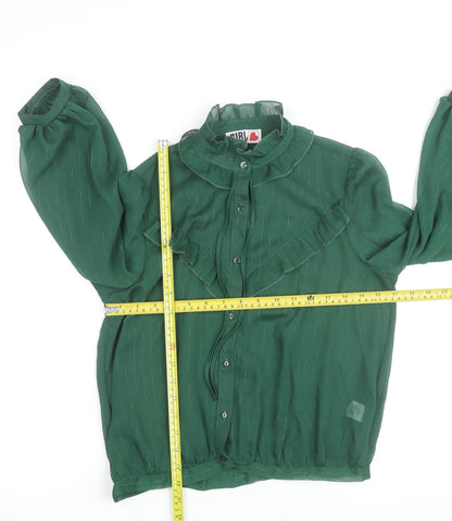 Chelsea Girl Women's Green Ruffle Long Sleeve Chiffon Blouse Size 8