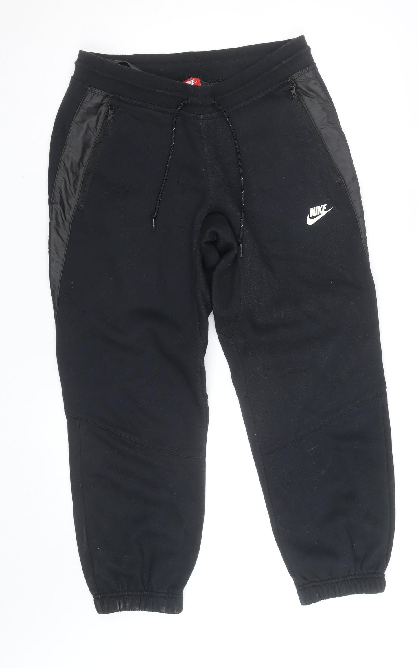Nike Men's Black Fleece Jogger Trousers Size L with Zip Pockets