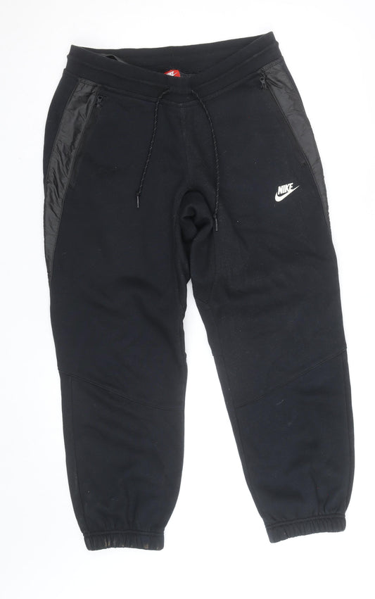 Nike Men's Black Fleece Jogger Trousers Size L with Zip Pockets