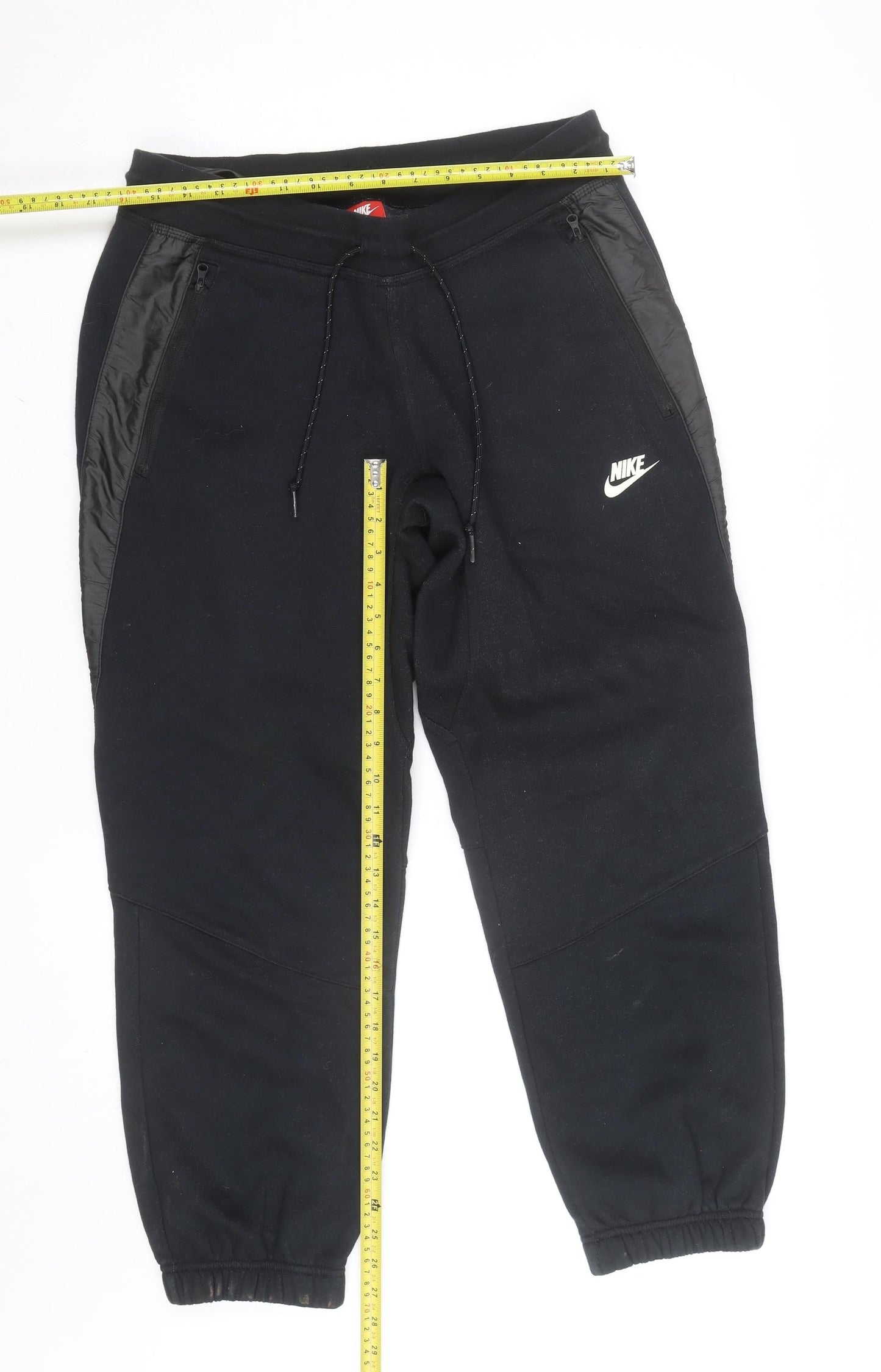 Nike Men's Black Fleece Jogger Trousers Size L with Zip Pockets