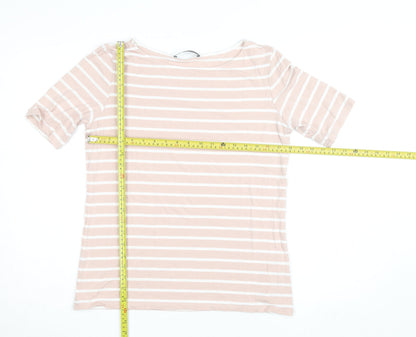 Betty Barclay Women's Beige Striped Boat Neck Short Sleeve T-Shirt Size 14