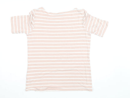 Betty Barclay Women's Beige Striped Boat Neck Short Sleeve T-Shirt Size 14