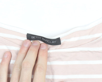 Betty Barclay Women's Beige Striped Boat Neck Short Sleeve T-Shirt Size 14